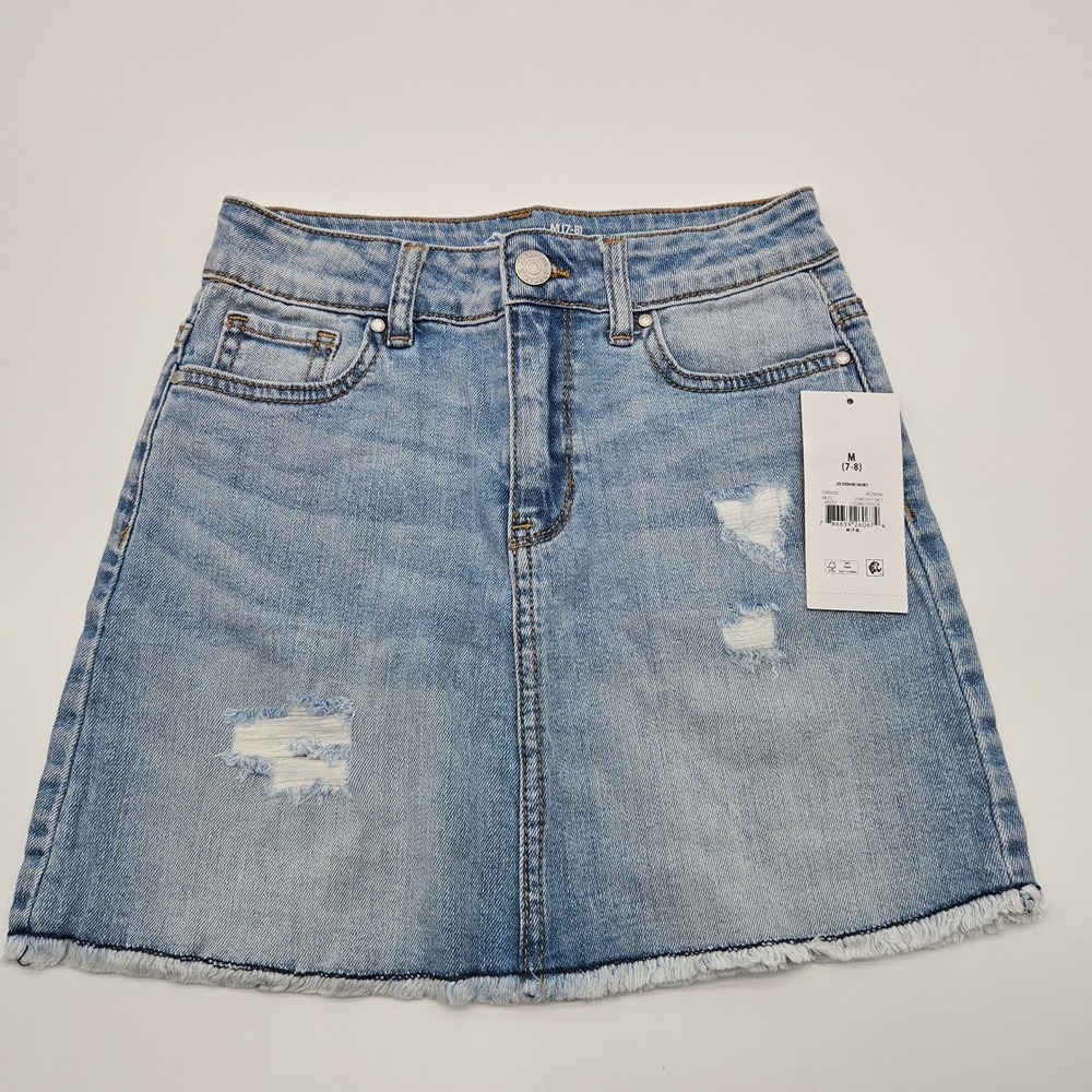 Jordache Girls Denim Skirt Size M 7-8 Light Wash Distressed Frayed‎ Hem